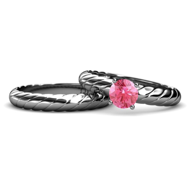 Eudora 0.87 ct Classic Pink Tourmaline Solitaire Bridal Set Ring 
