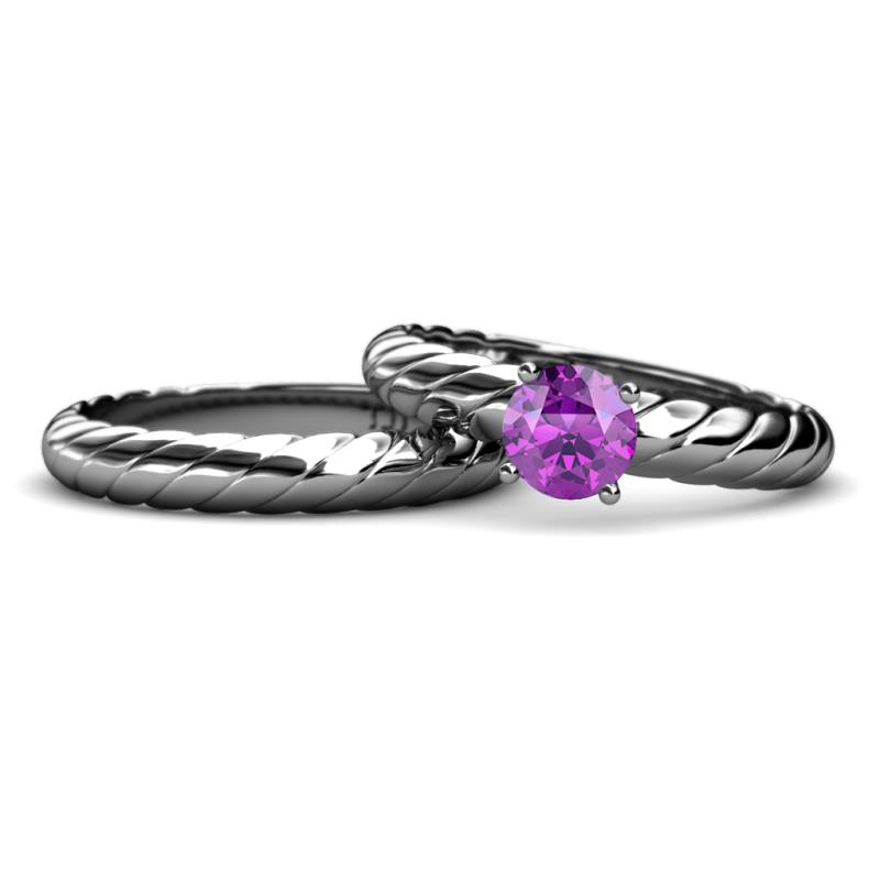 Eudora 0.87 ct Classic Amethyst Solitaire Bridal Set Ring 