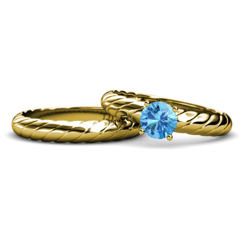 Eudora 0.95 ct Classic Blue Topaz Solitaire Bridal Set Ring 