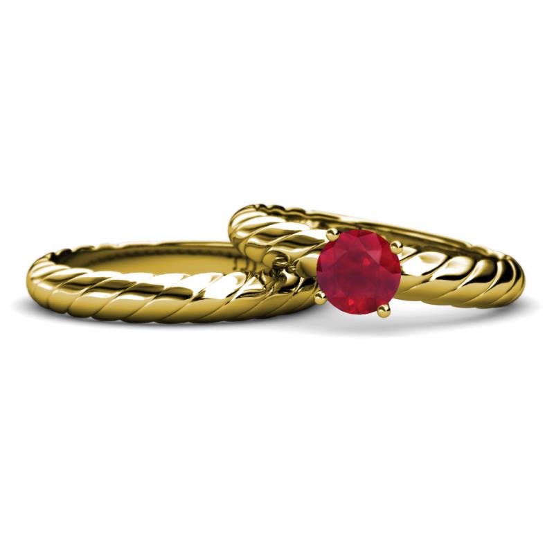 Eudora 0.95 ct Classic Ruby Solitaire Bridal Set Ring 