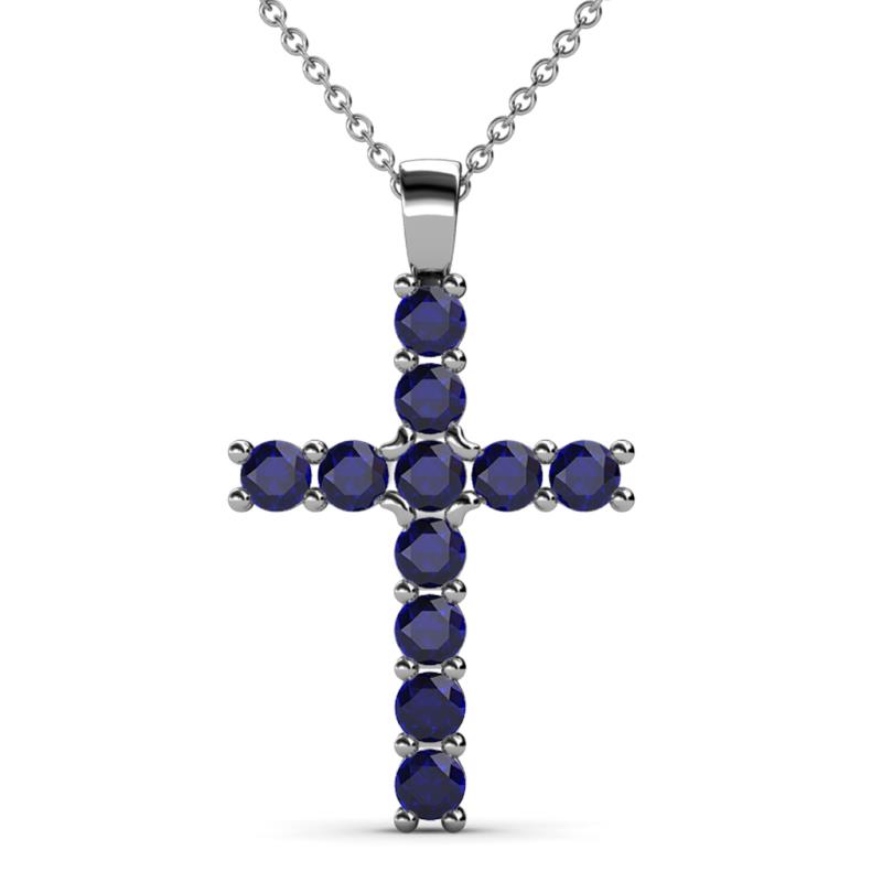 Elihu Blue Sapphire Cross Pendant Blue Sapphire Womens Cross Pendant Necklace ctw K White GoldIncluded Inches K White Gold Chain