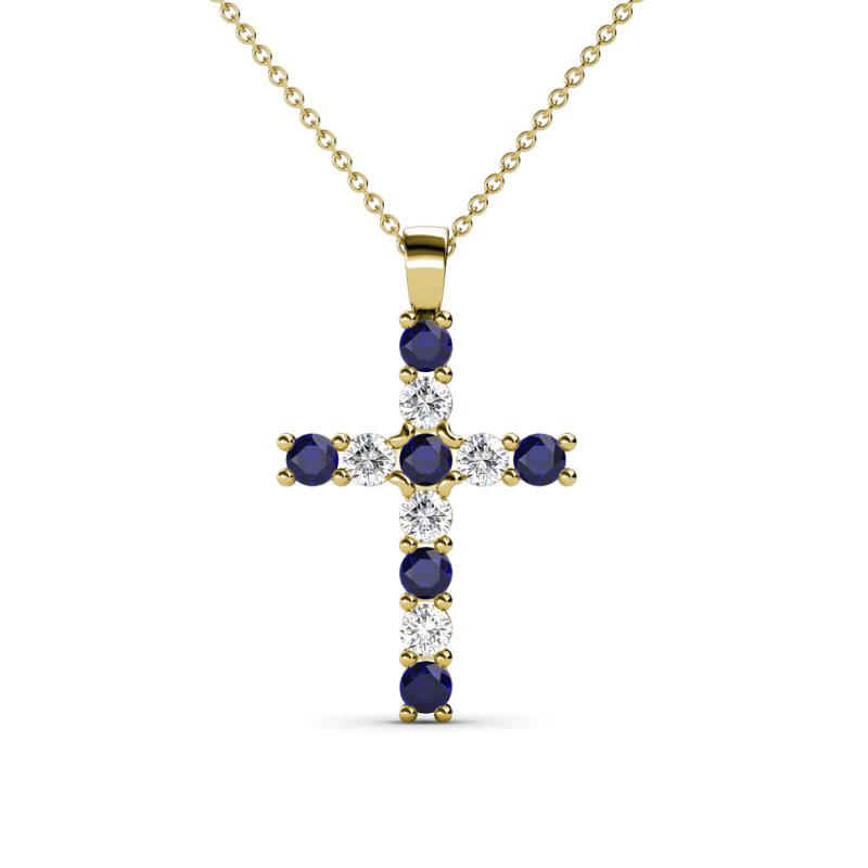 Elihu Petite Blue Sapphire and Diamond Cross Pendant 