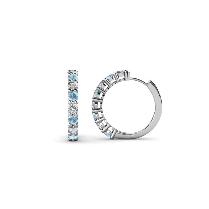 Raya Round Aquamarine and Diamond Hoop Earrings 