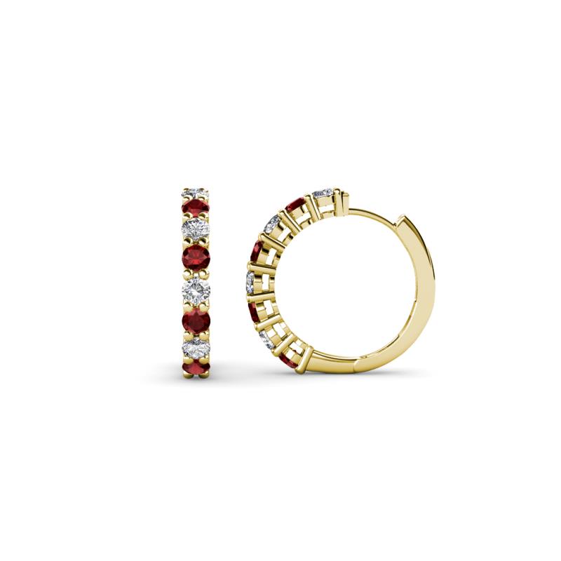 Raya Round Red Garnet and Diamond Hoop Earrings 