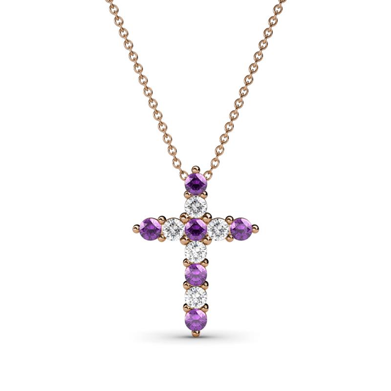 Abella Petite Amethyst and Diamond Cross Pendant 