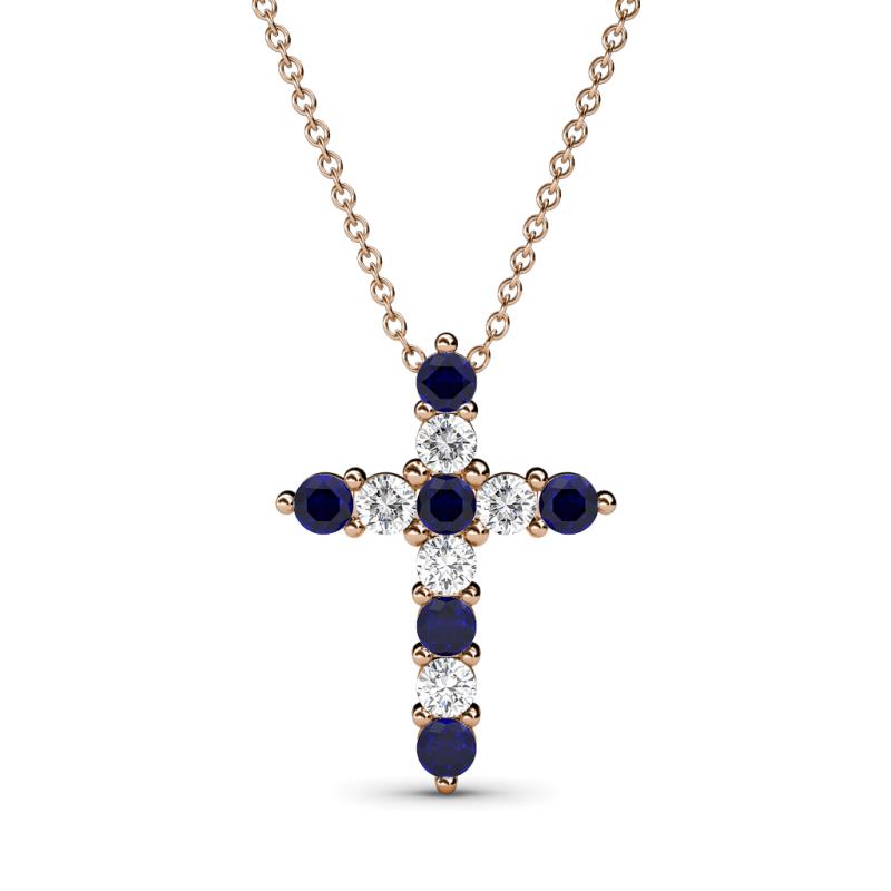 Abella Blue Sapphire and Diamond Cross Pendant 