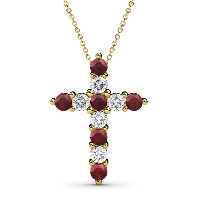 Abella Red Garnet and Diamond Cross Pendant 