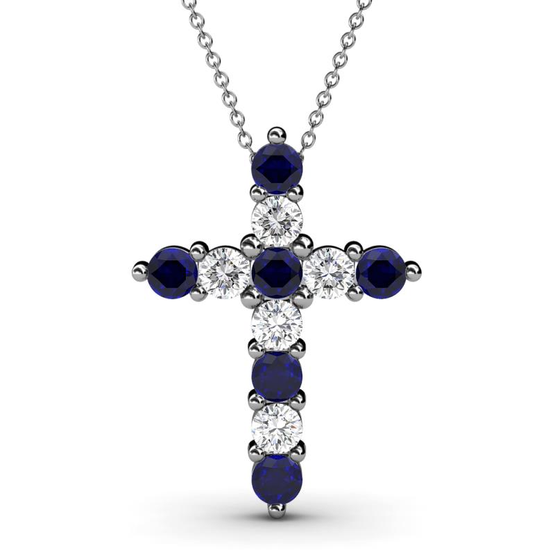Abella Blue Sapphire and Diamond Cross Pendant 