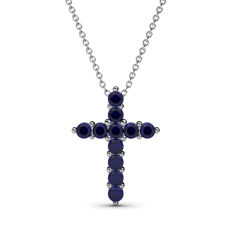 Abella Blue Sapphire Cross Pendant Blue Sapphire Womens Cross Pendant Necklace ctw K White GoldIncluded Inches K White Gold Chain