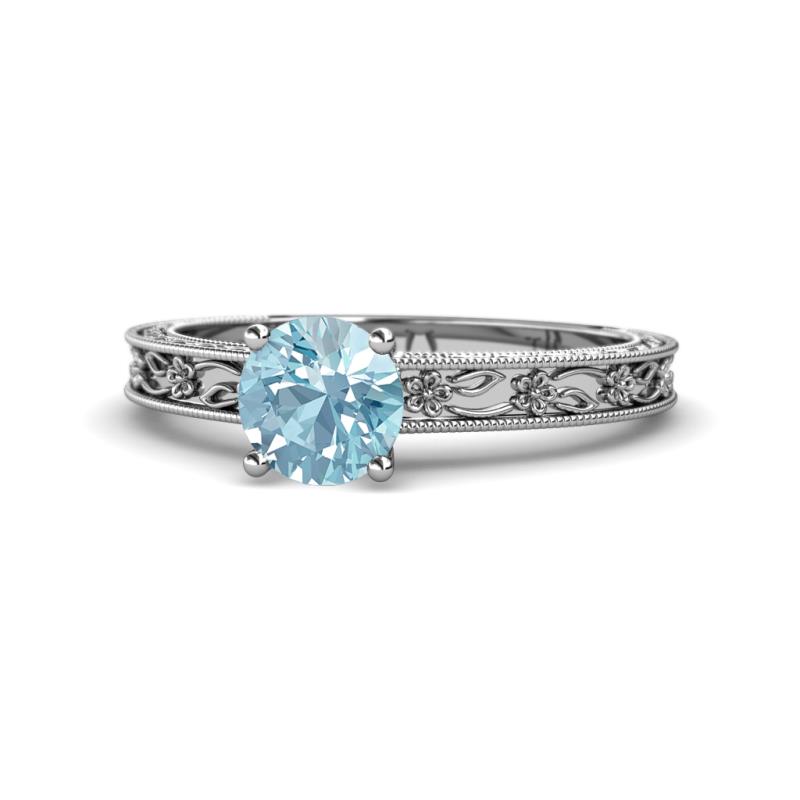 Florie Classic 6.50 mm Round Aquamarine Solitaire Engagement Ring 