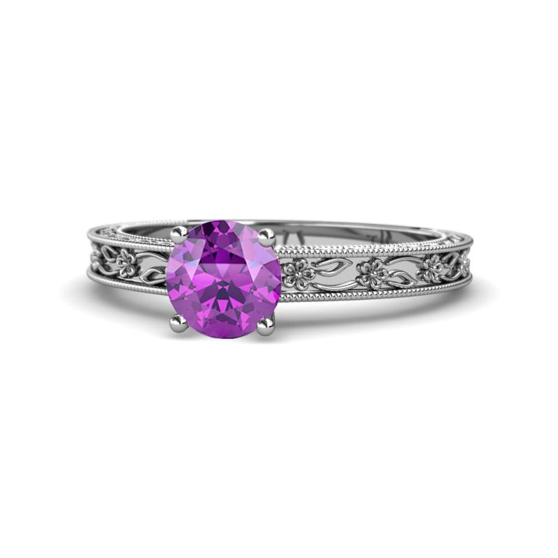 Florie Classic 6.50 mm Round Amethyst Solitaire Engagement Ring 