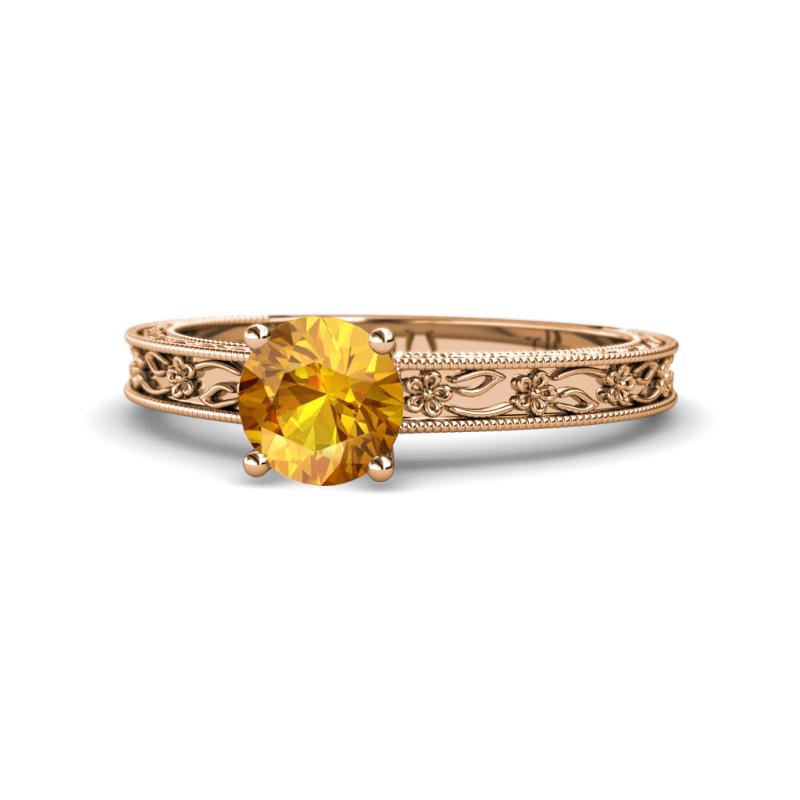 Florie Classic 6.50 mm Round Citrine Solitaire Engagement Ring 