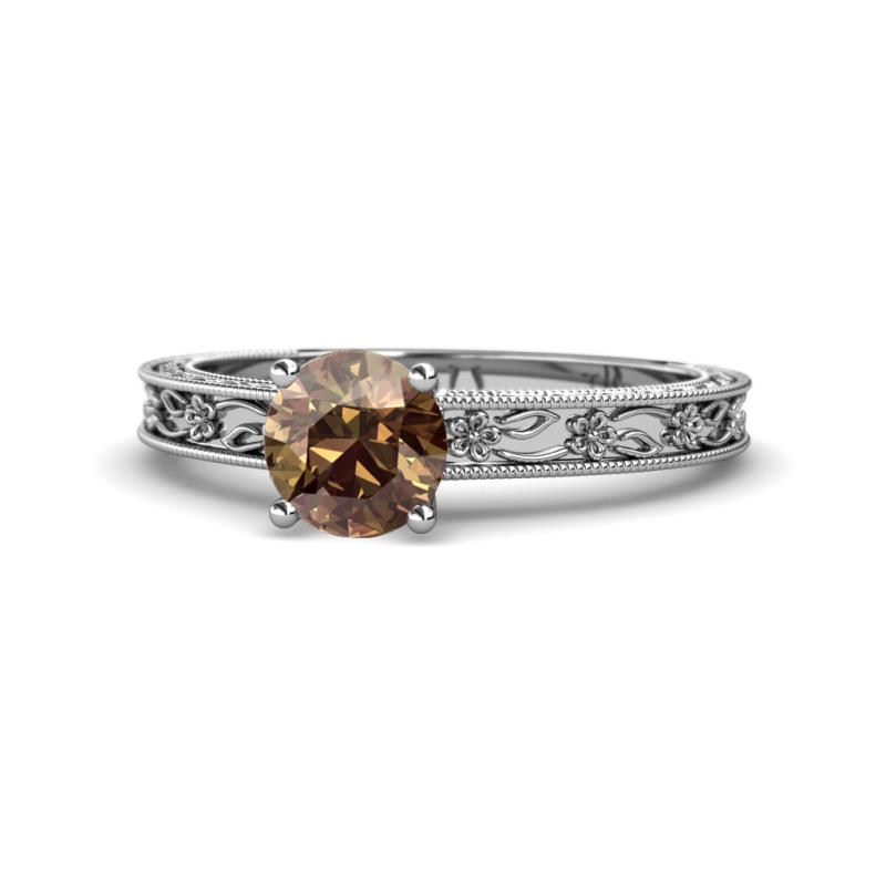 Florie Classic 6.50 mm Round Smoky Quartz Solitaire Engagement Ring 