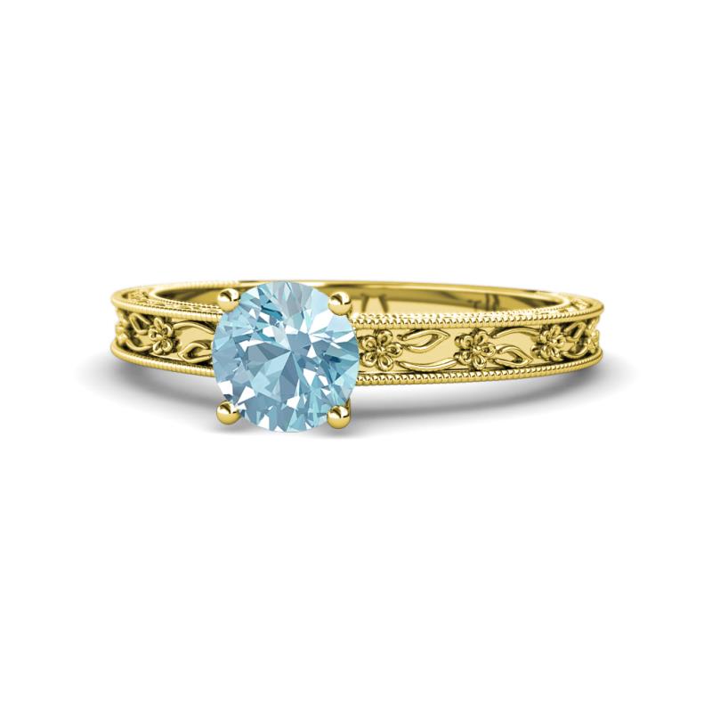 Florie Classic 6.50 mm Round Aquamarine Solitaire Engagement Ring 