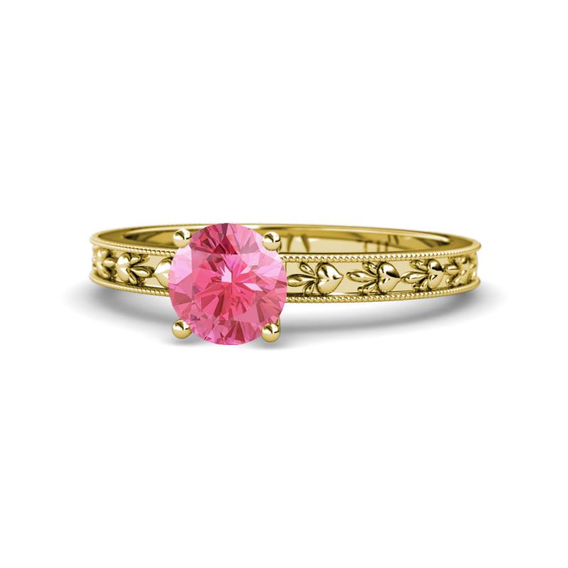 Niah Classic 6.50 mm Round Pink Tourmaline Solitaire Engagement Ring 