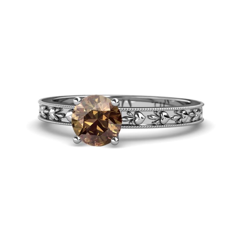 Niah Classic 6.50 mm Round Smoky Quartz Solitaire Engagement Ring 