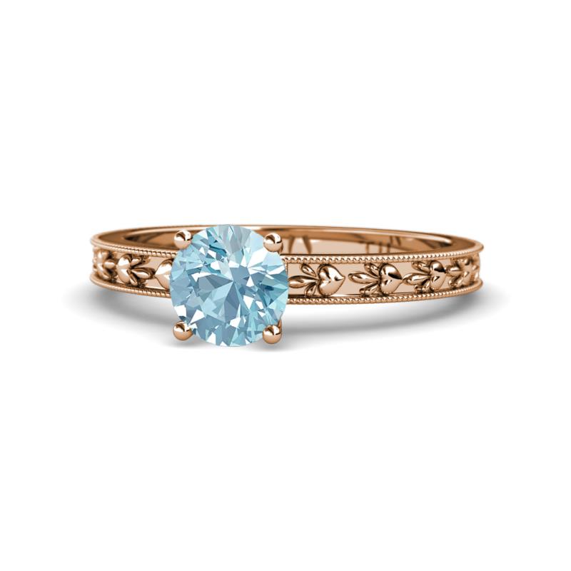 Niah Classic 6.50 mm Round Aquamarine Solitaire Engagement Ring 
