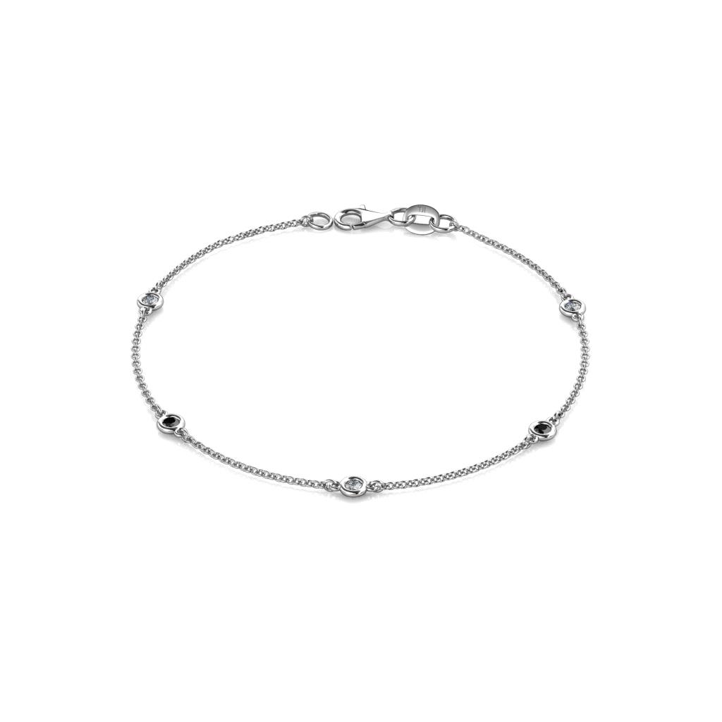 Aizza (5 Stn/2.4mm) Black and White Diamond Station Bracelet 