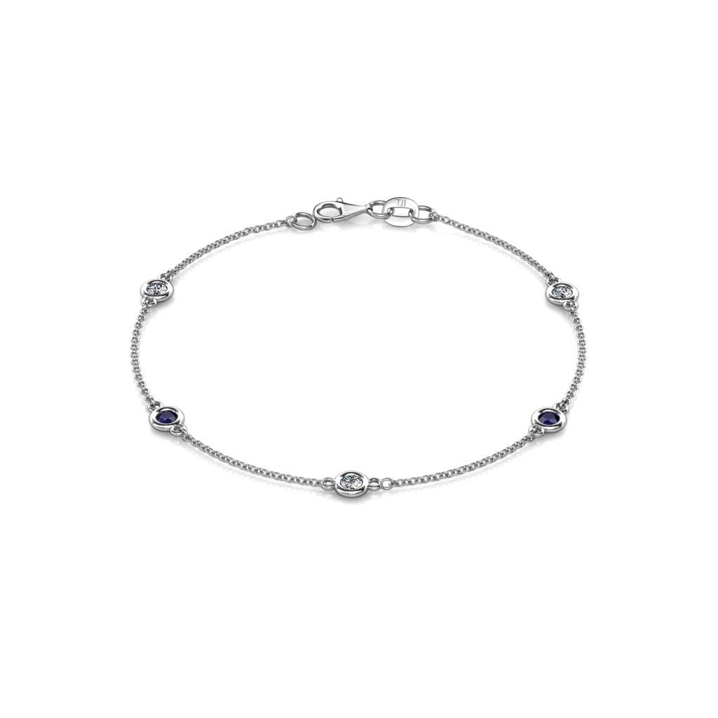 Aizza (5 Stn/3mm) Petite Blue Sapphire and Diamond Station Bracelet 