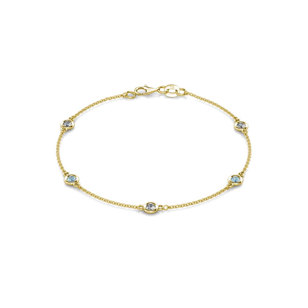 Aizza (5 Stn/3mm) Petite Aquamarine and Diamond Station Bracelet 