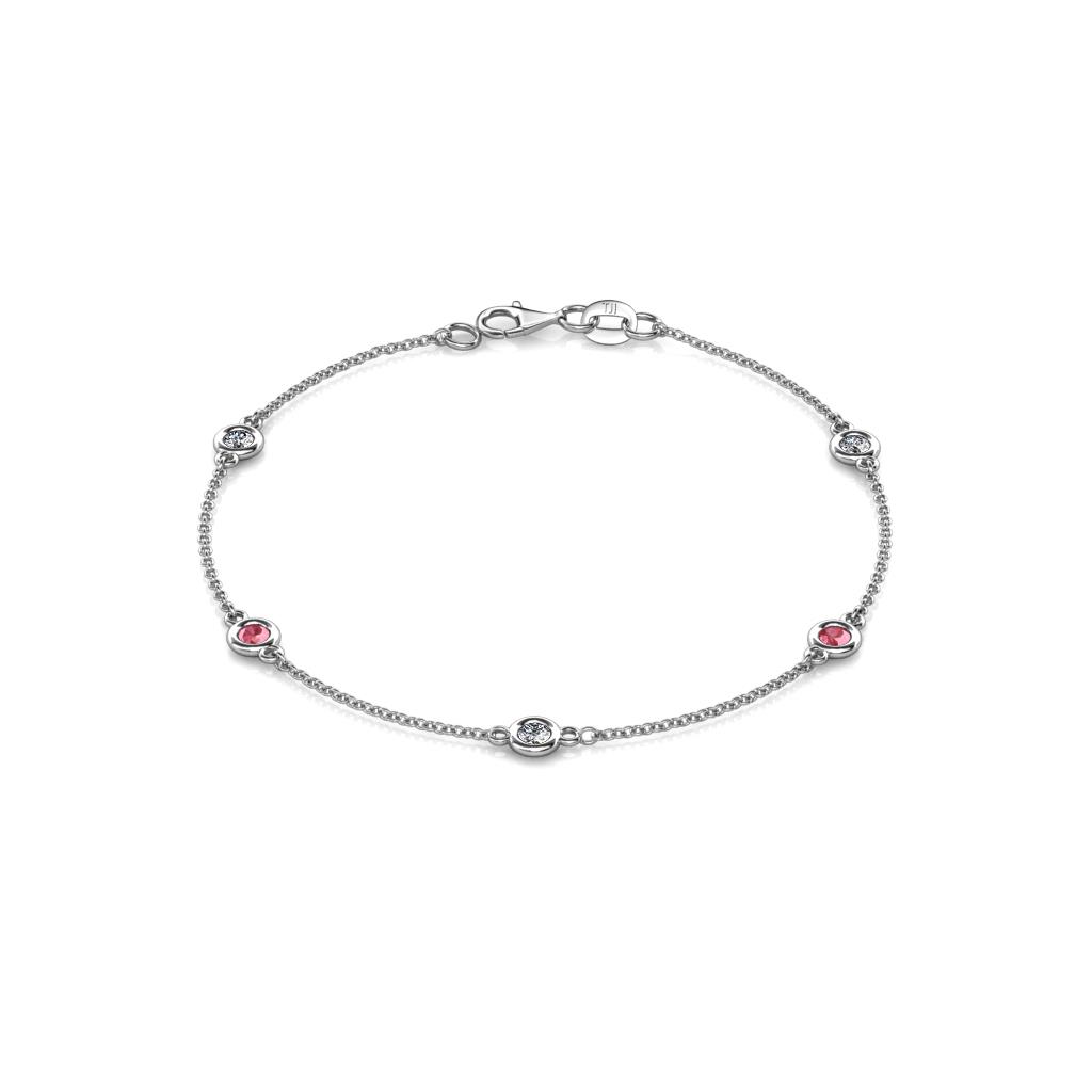 Aizza (5 Stn/3mm) Petite Pink Tourmaline and Diamond Station Bracelet 
