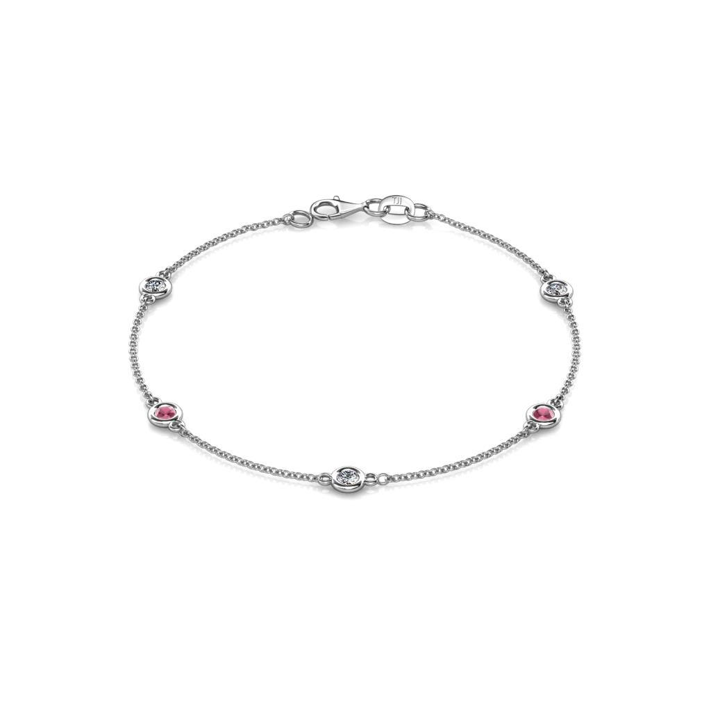 Aizza (5 Stn/3mm) Petite Rhodolite Garnet and Diamond Station Bracelet 