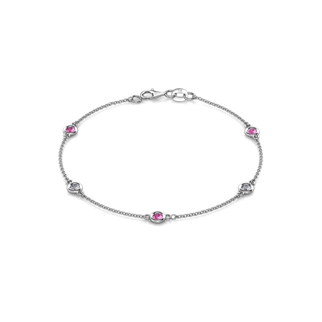 Aizza (5 Stn/3mm) Petite Pink Sapphire and Diamond Station Bracelet 