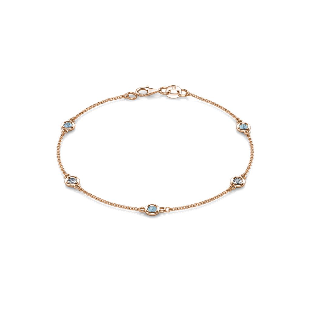 Aizza (5 Stn/3mm) Petite Aquamarine and Diamond Station Bracelet 