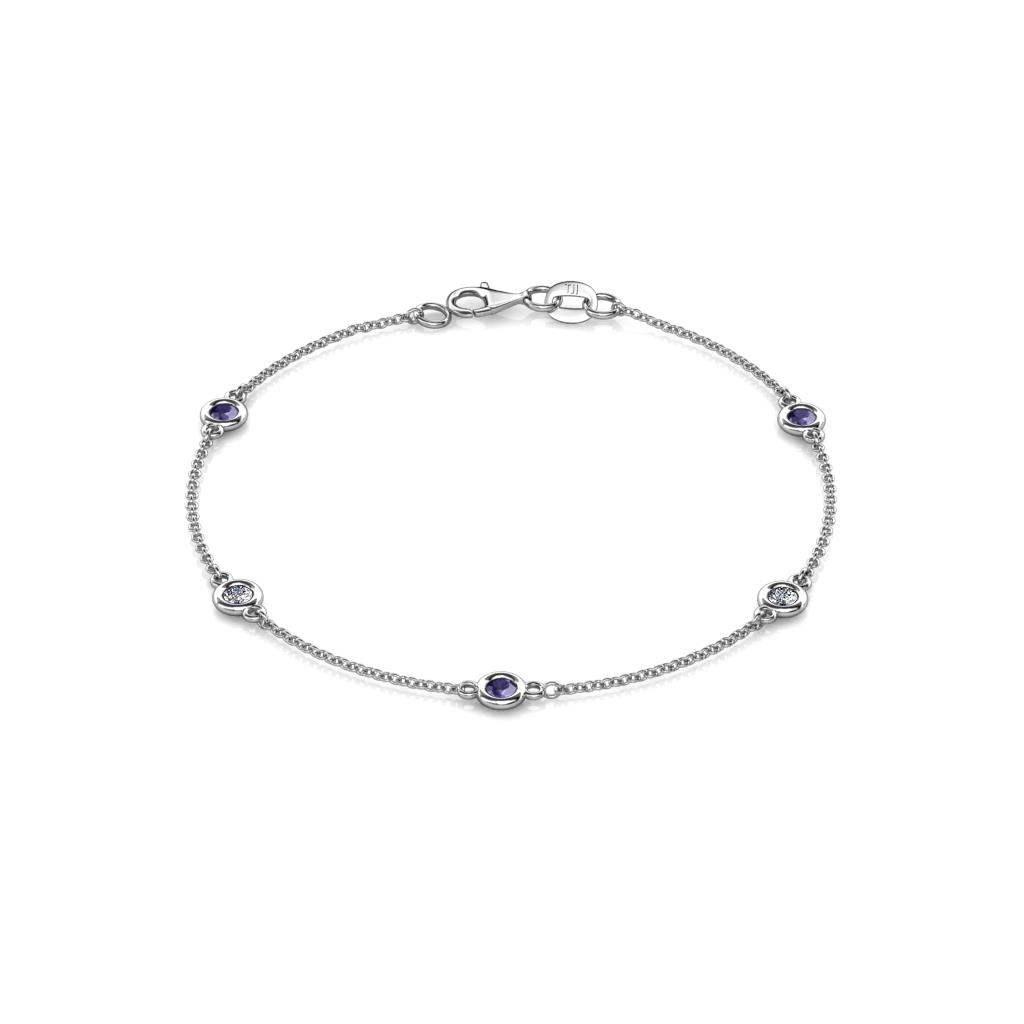 Aizza (5 Stn/3mm) Petite Iolite and Diamond Station Bracelet 