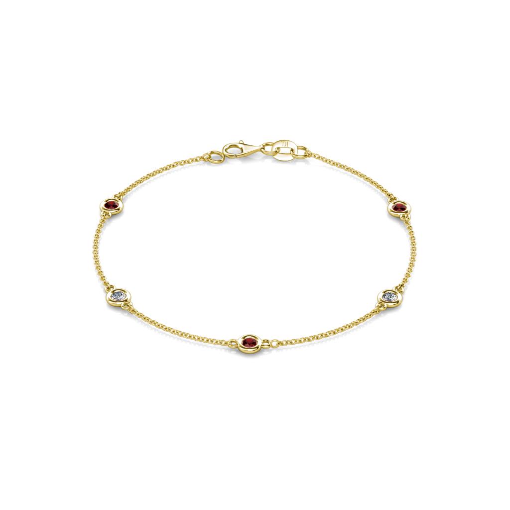 Aizza (5 Stn/3mm) Petite Red Garnet and Diamond Station Bracelet 