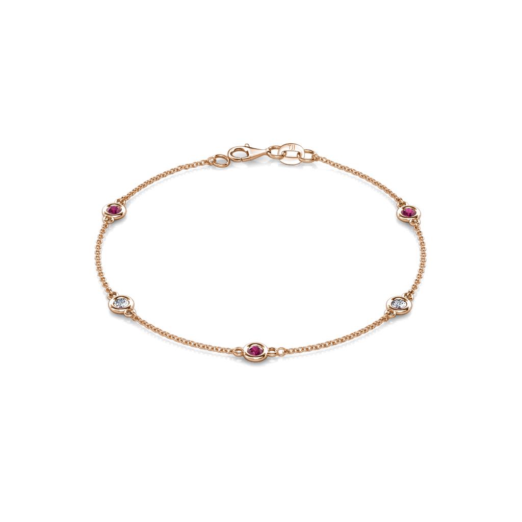 Aizza (5 Stn/3mm) Petite Rhodolite Garnet and Diamond Station Bracelet 