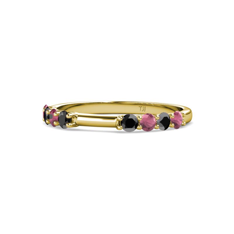Alicia 2.60 mm Rhodolite Garnet and Black Diamond Wedding Band 