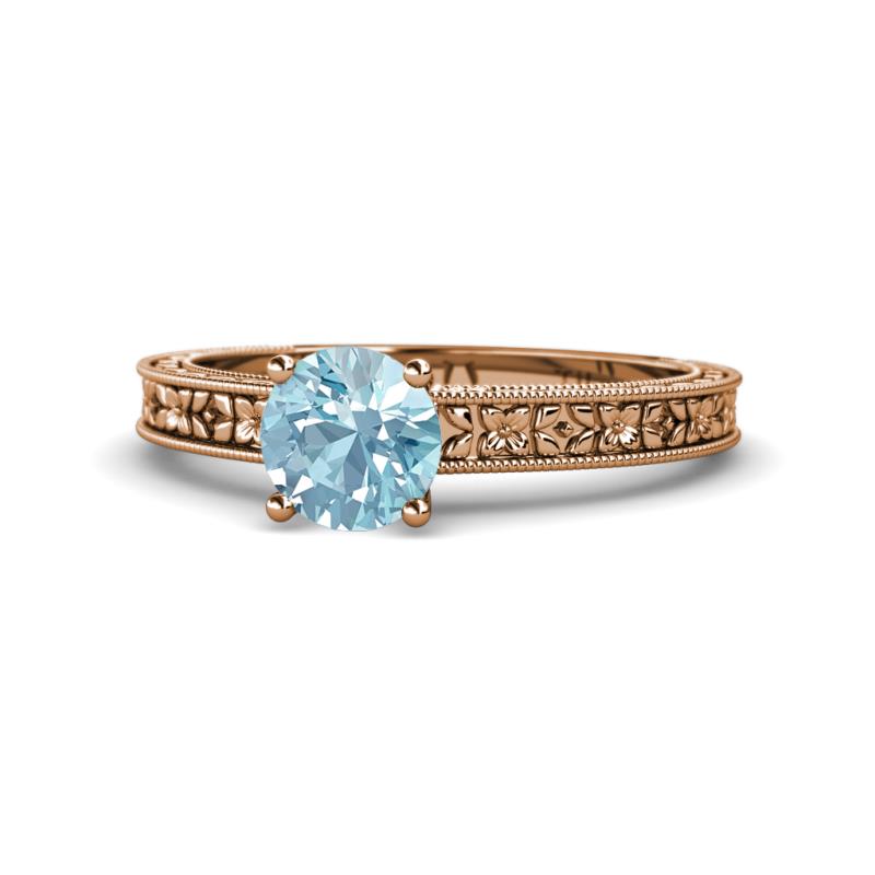 Florian Classic 6.50 mm Round Aquamarine Solitaire Engagement Ring 