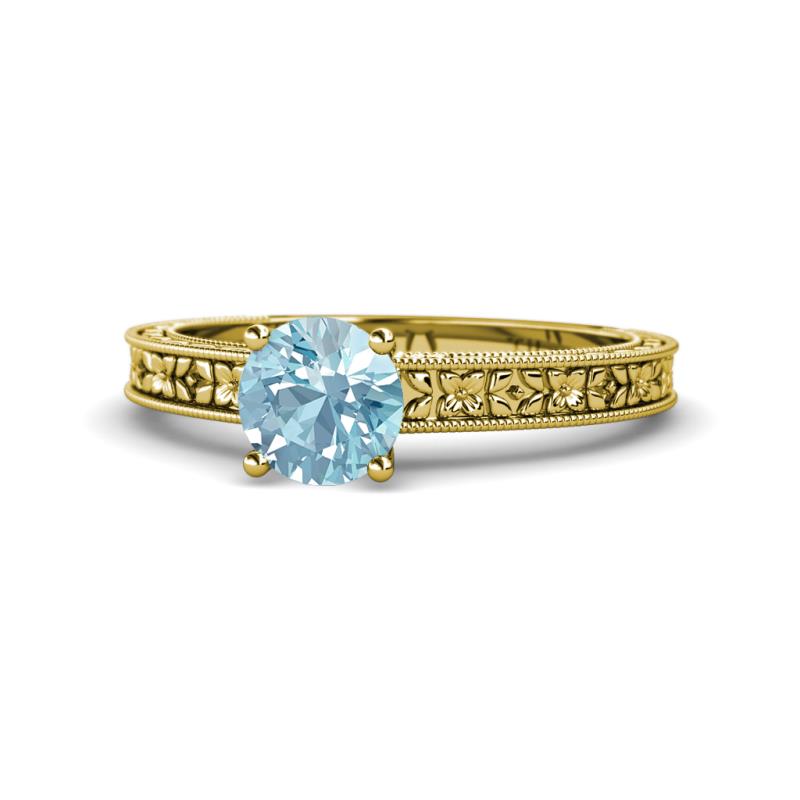 Florian Classic 6.50 mm Round Aquamarine Solitaire Engagement Ring 