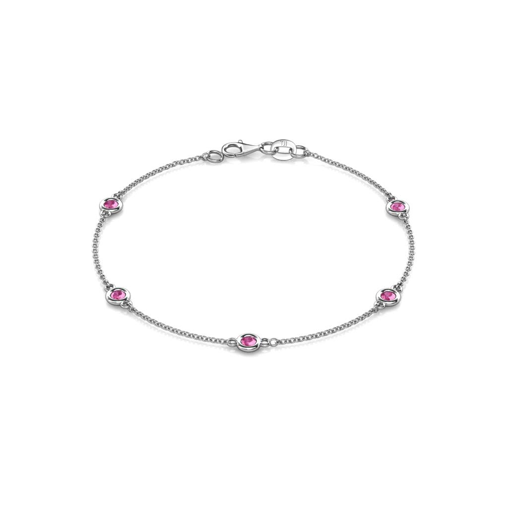 Aizza 5Stn Pink Sapphire Station Bracelet Stone Petite Pink Sapphire ctw Womens Station Bracelet K White Gold