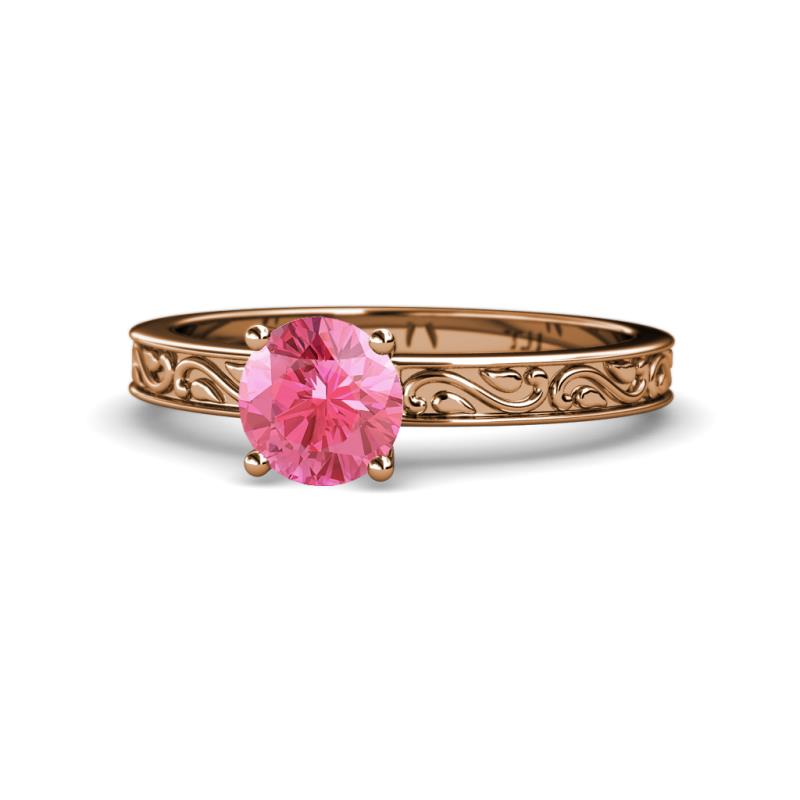 Cael Classic 6.50 mm Round Pink Tourmaline Solitaire Engagement Ring 