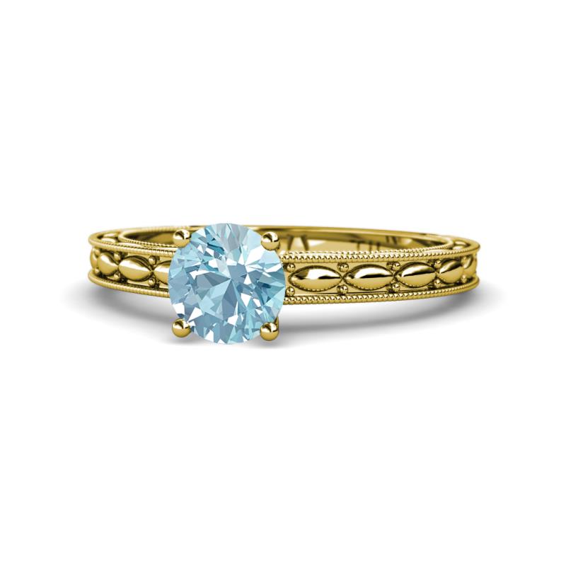 Rachel Classic 6.50 mm Round Aquamarine Solitaire Engagement Ring 