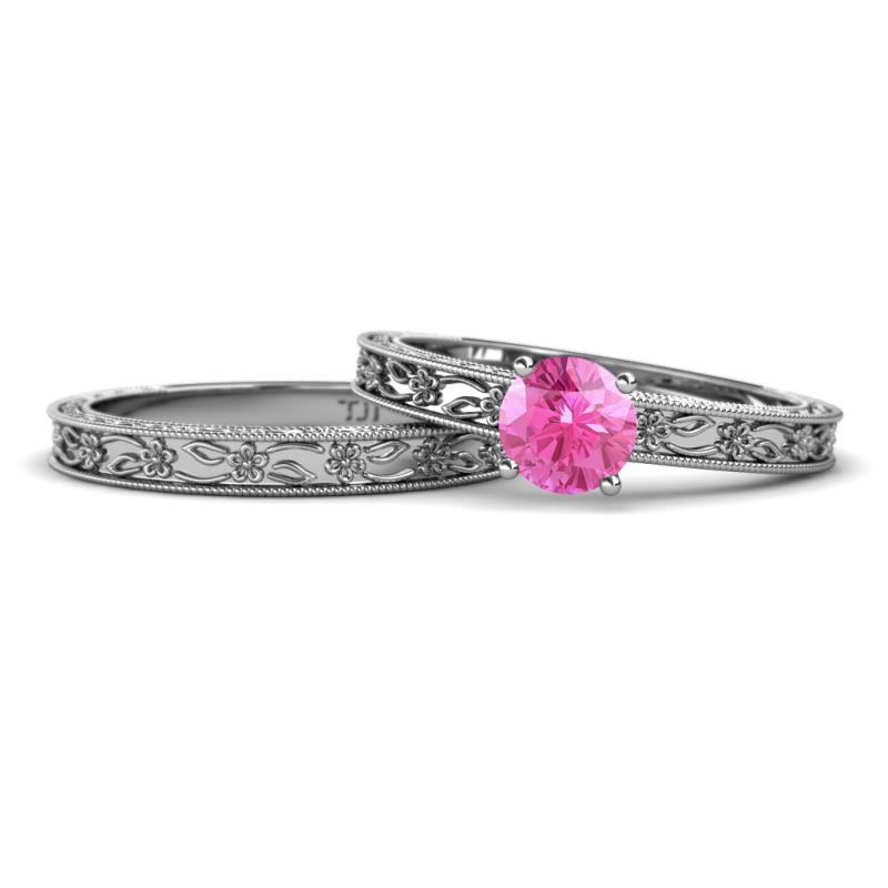 Florie 0.95 ct Classic Pink Sapphire Solitaire Bridal Set Ring 