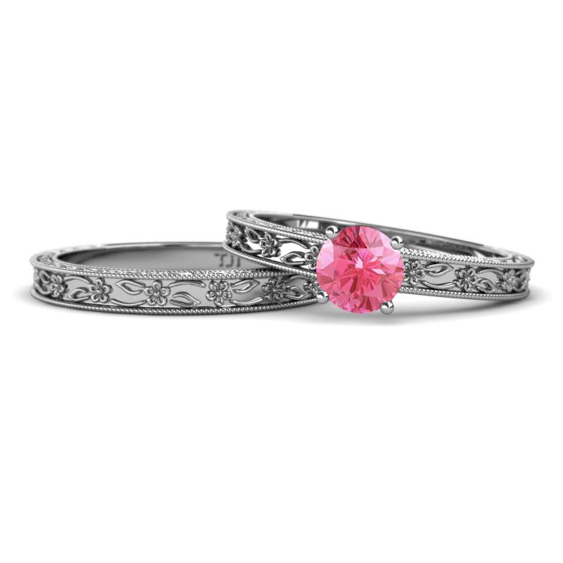 Florie 0.87 ct Classic Pink Tourmaline Solitaire Bridal Set Ring 