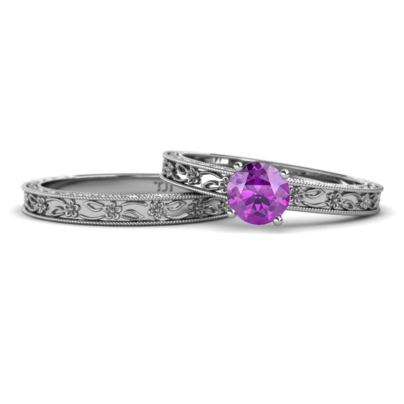 Florie 0.87 ct Classic Amethyst Solitaire Bridal Set Ring 