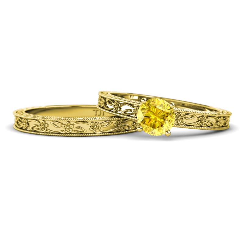 Florie 0.95 ct Classic Yellow Sapphire Solitaire Bridal Set Ring 