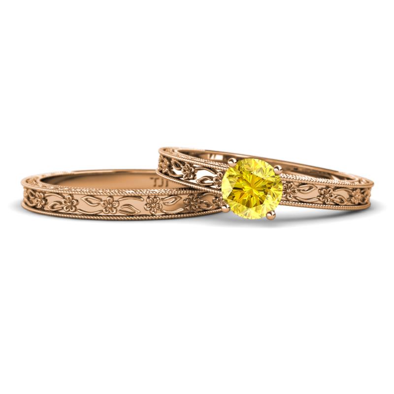 Florie 0.95 ct Classic Yellow Sapphire Solitaire Bridal Set Ring 