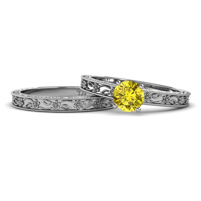 Florie 1.00 ct Classic Yellow Diamond Solitaire Bridal Set Ring 