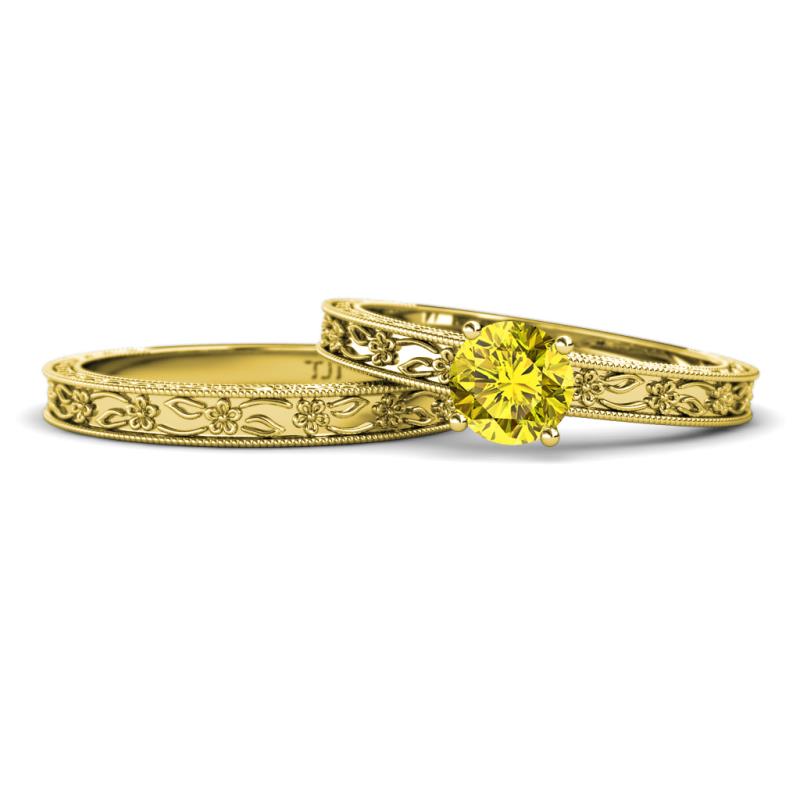 Florie 1.00 ct Classic Yellow Diamond Solitaire Bridal Set Ring 