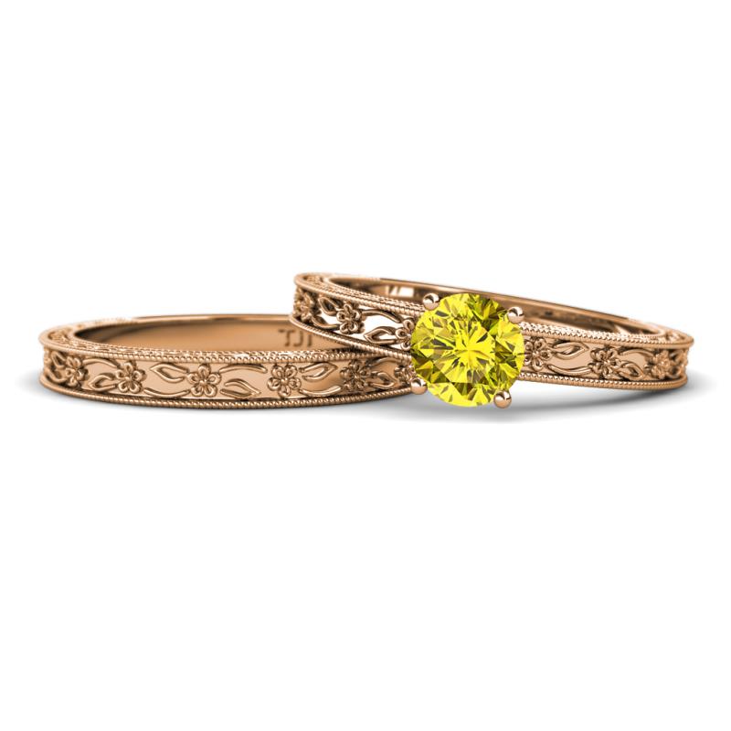 Florie 1.00 ct Classic Yellow Diamond Solitaire Bridal Set Ring 