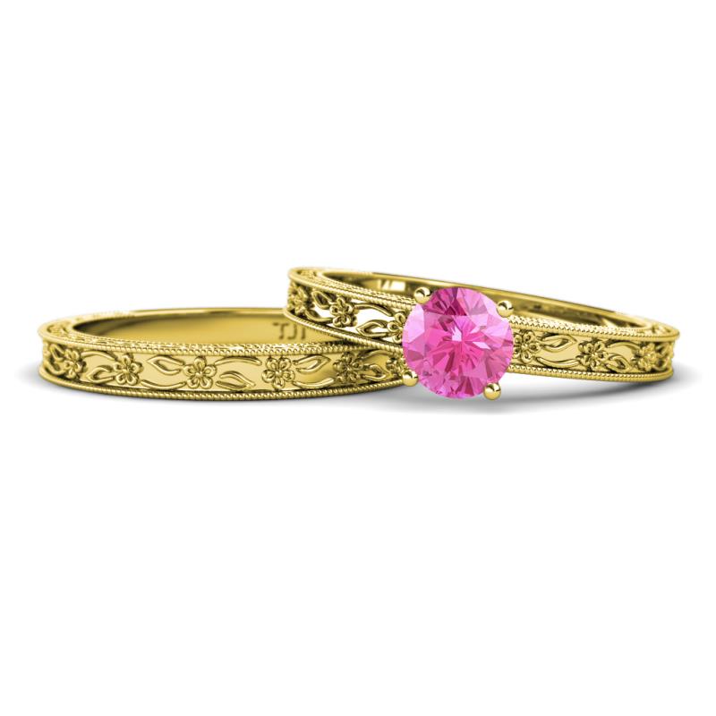 Florie 0.95 ct Classic Pink Sapphire Solitaire Bridal Set Ring 