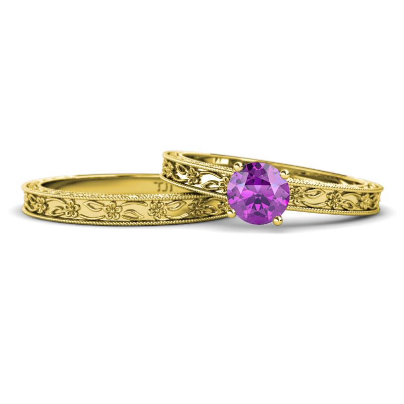 Florie 0.87 ct Classic Amethyst Solitaire Bridal Set Ring 