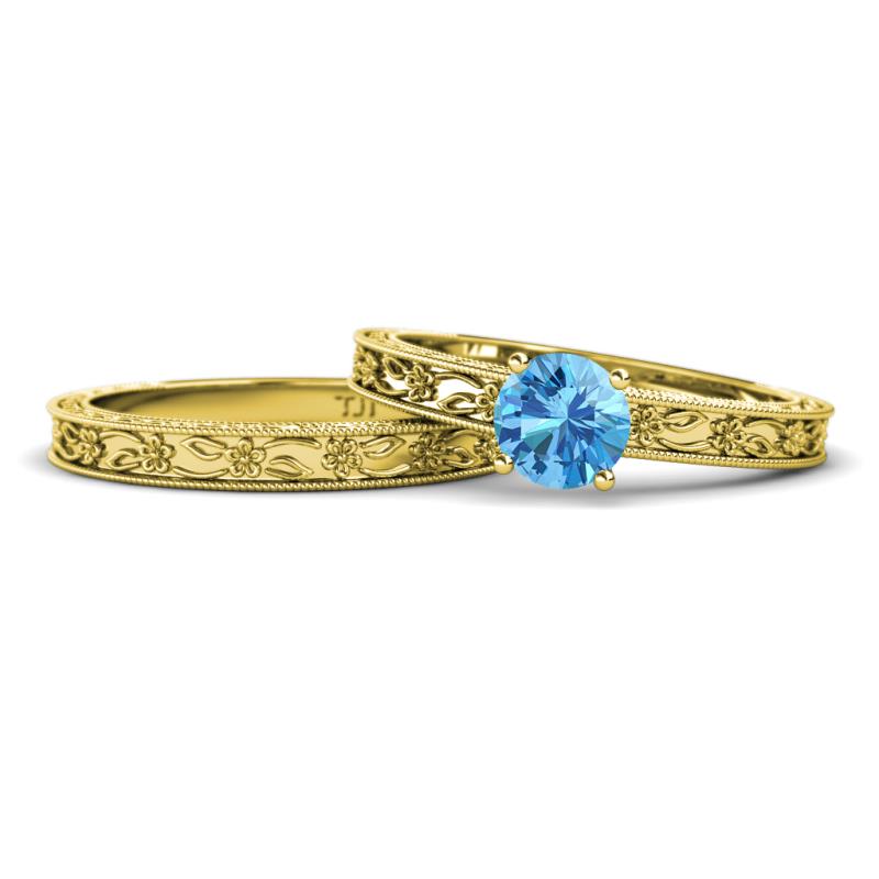 Florie 0.95 ct Classic Blue Topaz Solitaire Bridal Set Ring 