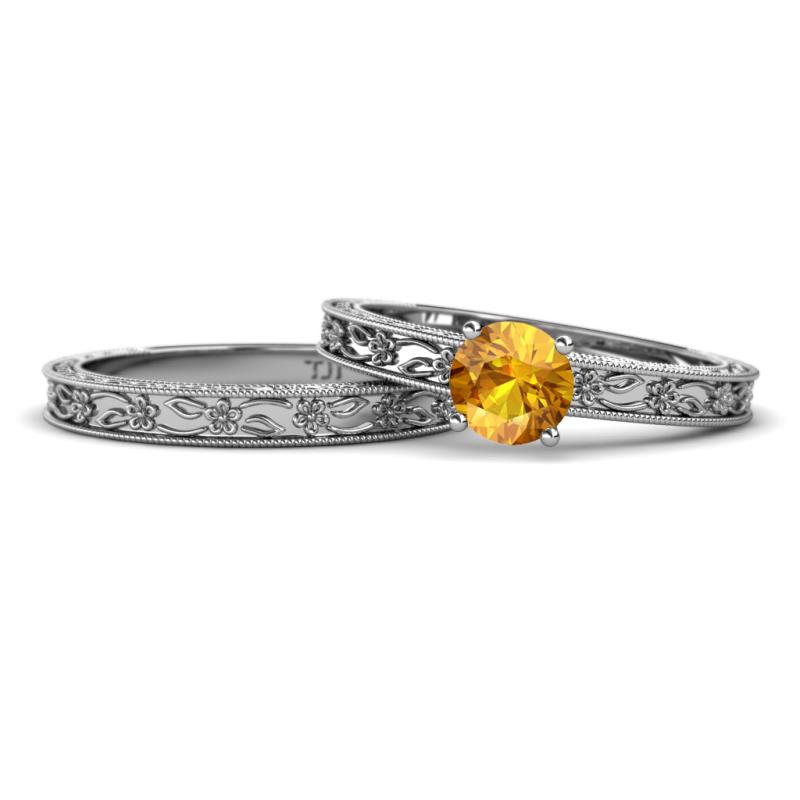 Florie 0.87 ct Classic Citrine Solitaire Bridal Set Ring 