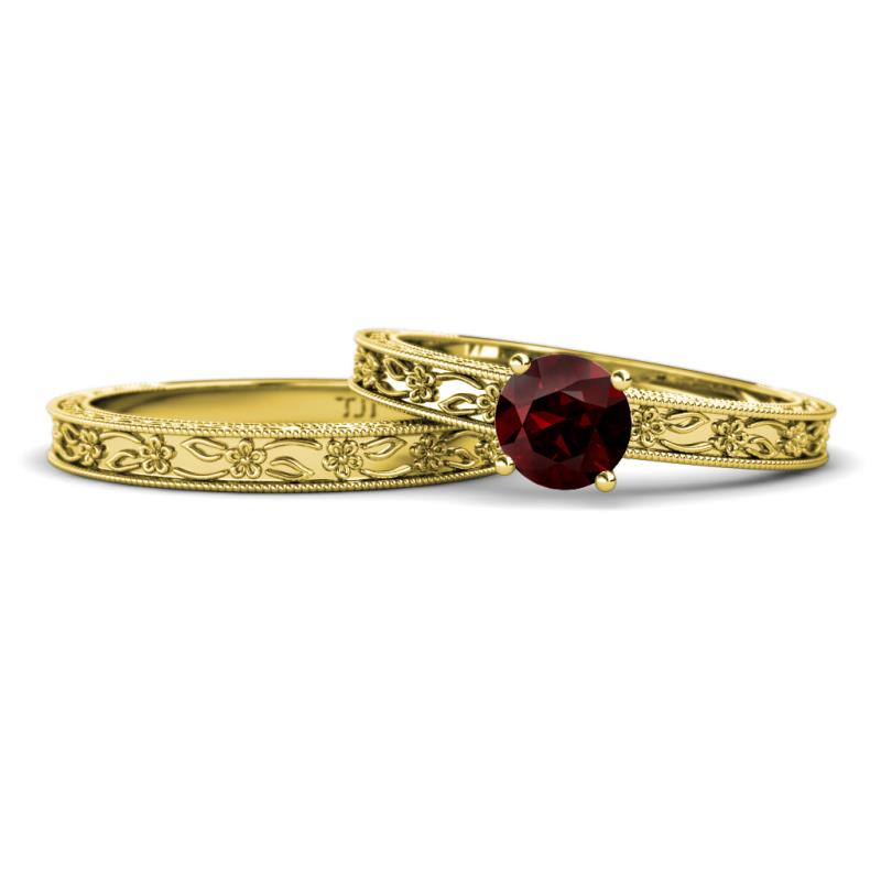 Florie 1.05 ct Classic Red Garnet Solitaire Bridal Set Ring 